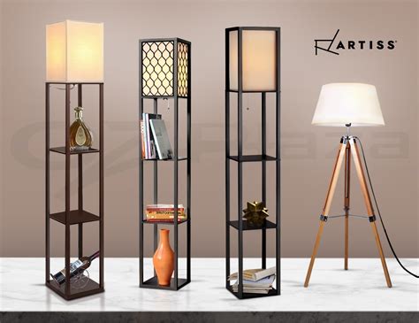 Artiss Floor Lamp Shelf Tripod Modern LED Storage Shelves Stand Reading Light | eBay