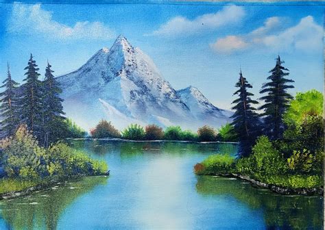 Tried Bob Ross Mountain Reflection - Painting first time with Oil : r/HappyTrees