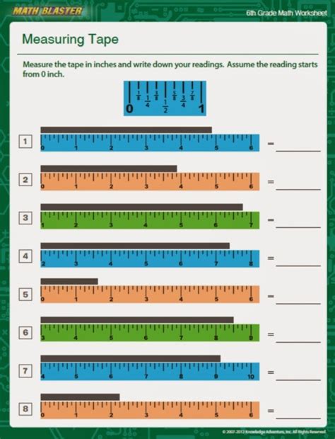 Tape Measure Fractions Worksheets