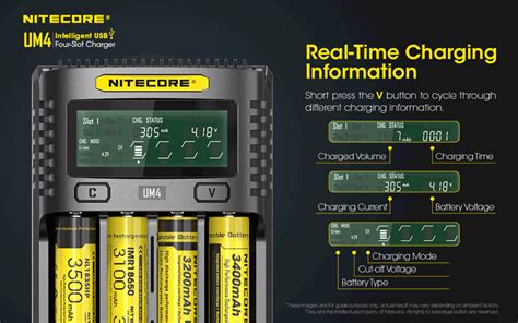 New NITECORE UM4 LCD Screen Display Lithium Battery Charger 4-Slots USB Charging Smart Rapid ...
