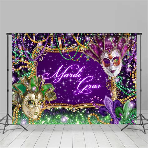 Lofaris Glitter Purple Green Masquerade Mardi Gras Backdrop