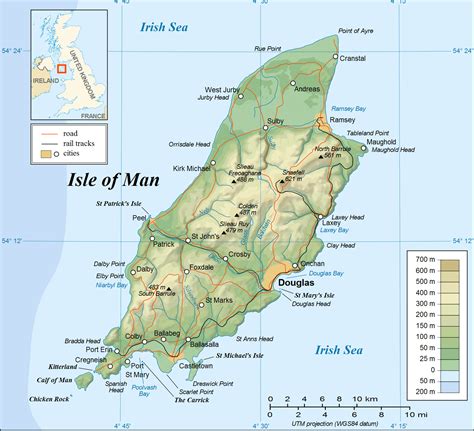 Detailed physical map of Isle of Man. Isle of Man detailed physical map ...