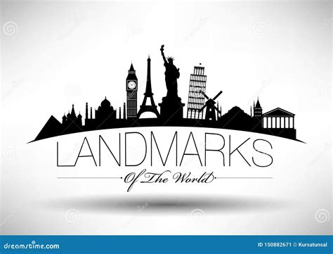 World Landmarks Skyline Typographic Vector Illustration Stock ...