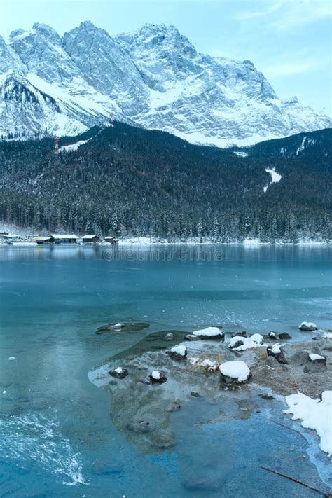 Eibsee lake winter view. stock image. Image of bavaria - 58228335