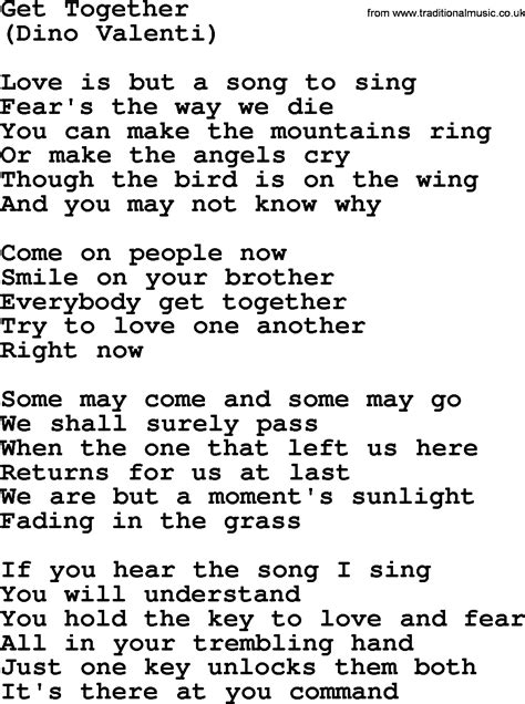 Get Together, by The Byrds - lyrics with pdf