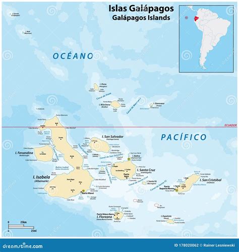 Detailed Vector Map of the Galapagos Islands, Ecuador Stock Vector ...