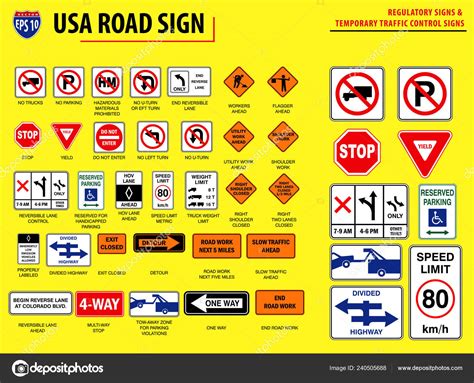 Set Usa Road Sign Regulatory Signs Temporary Traffic Control Signs Stock Vector Image by ...