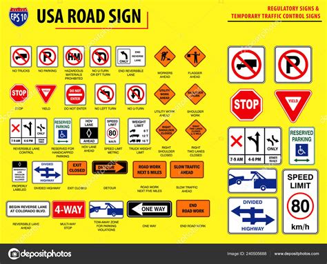 Set Usa Road Sign Regulatory Signs Temporary Traffic Control Signs ...