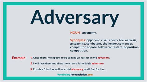 How to Pronounce ADVERSARY l Definition, Meaning, Example and Synonyms ...