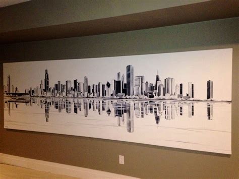 Chicago Skyline Black & White Mural on Canvas | Skyline artwork, Mural ...