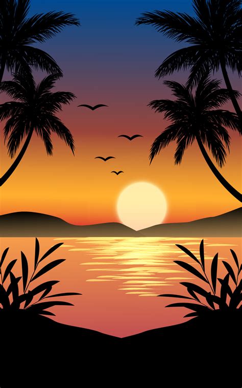 paisaje al atardecer con palmeras en silueta 6326641 Vector en Vecteezy