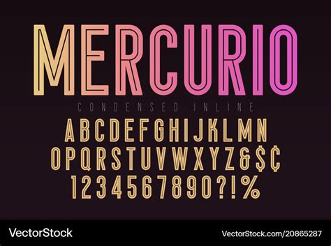 Mercurio inline font typeface alphabet condensed Vector Image