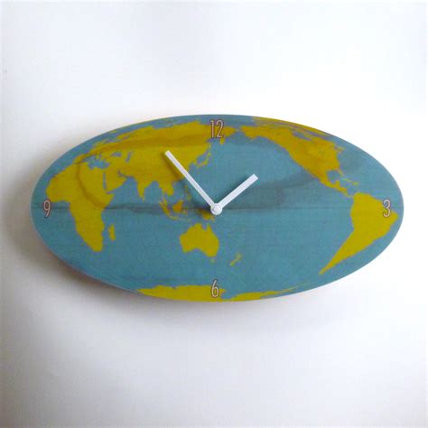 World Map Oval Wall Clock