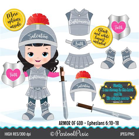 Armor of God Clipart Caucasian Girl Clipart Full Armor of - Etsy UK