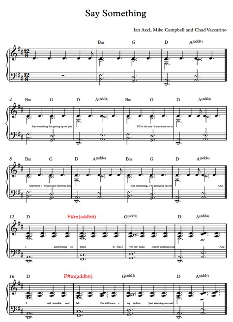 Say Something Chords Piano Sheet Music | Chord Music Lab