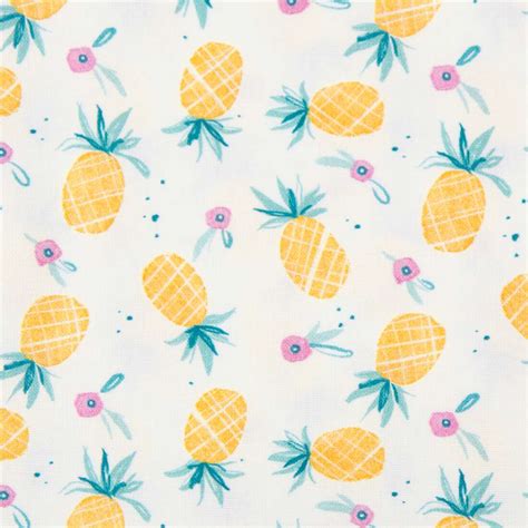 White tropical fruit fabric yellow pineapples by Dear Stella - modeS4u