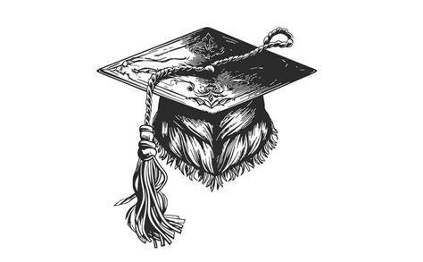 Premium Vector | Black graduation cap with tassel in black and white a handdrawn sketch ...