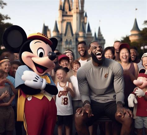 Lebron james laughing with Mickey Mouse at Disney world : r/dalle2