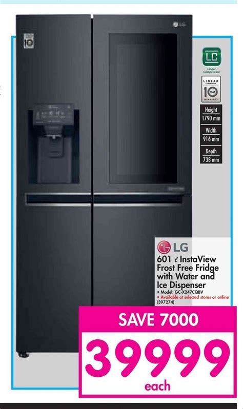 LG - 601L Instaview Frost Free Fridge with Water and Ice Dispenser - 397274 offer at Makro