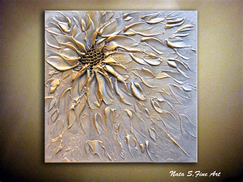 Original Abstract Metallic Flower Painting.Palette