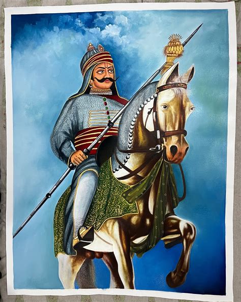 Maharana Pratap King of Mewar With His Loyal Horse Chetak Size 36 by 48 ...