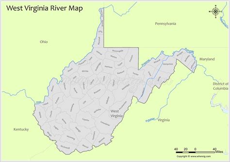 West Virginia River Map - Check list of Rivers, Lakes and Water Resources of West Virginia. Free ...