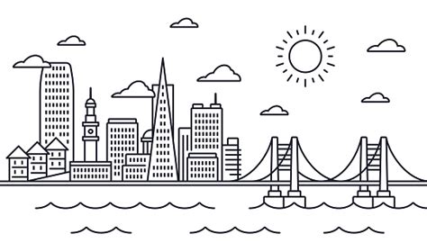 San Francisco Skyline Line Drawing Stock Illustration - Download Image ...