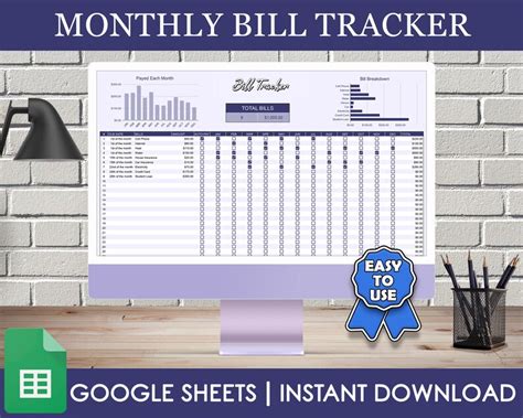 Bill Tracker Spreadsheet, Google Sheets Bill Tracking Template, Monthly ...