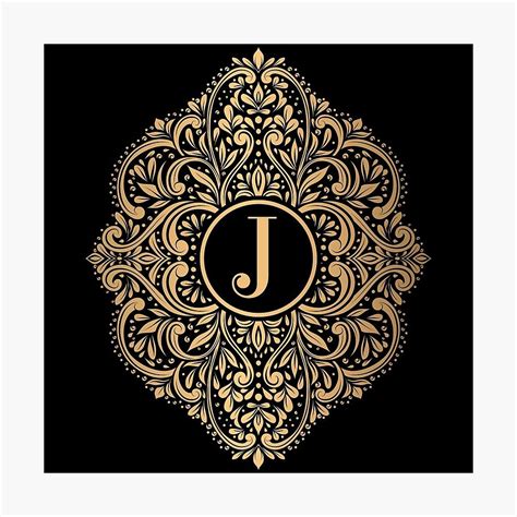 "Personalized monogram with initial letter J. Gold and black luxury ...