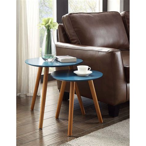 Set of 2 - Mid Century Modern Nesting End Tables in Blue with Solid Wood Legs | Nesting end ...