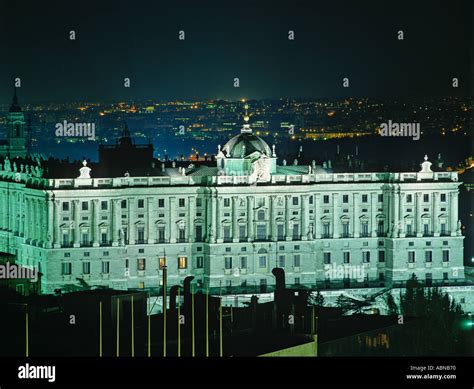 The Royal Palace of Madrid at night Palacio Real de Madrid Spain Stock ...