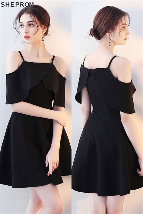 Simple Black Aline Homecoming Dress with Flounce Straps | Black short dress, Short dresses ...