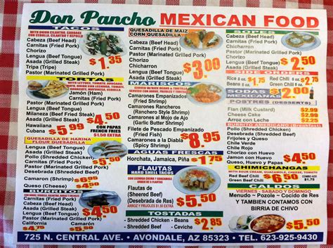 Mexican food menu items in spanish