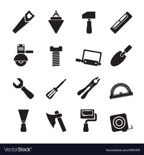 Silhouette building and construction tools icons Vector Image