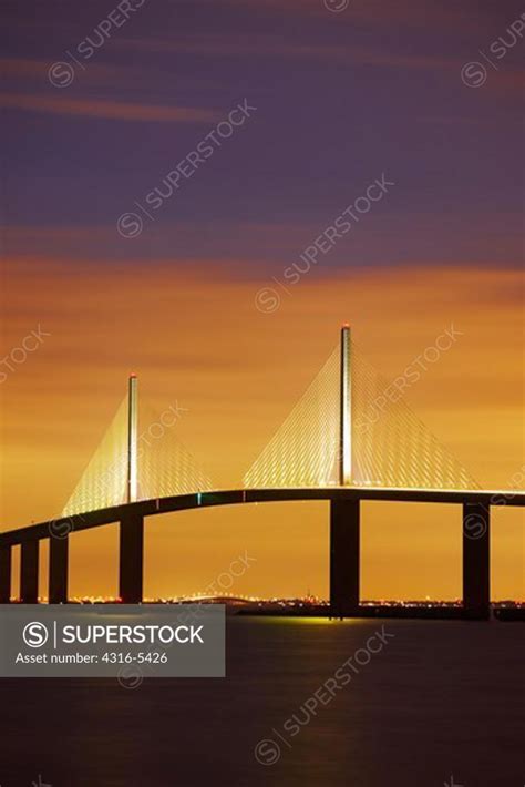 Sunshine Skyway Bridge at night, Tampa Bay, Florida, USA - SuperStock