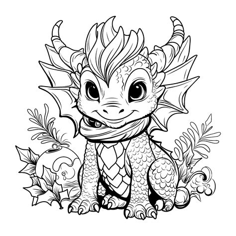 Dragon coloring book. Coloring page simple line illustration of little ...