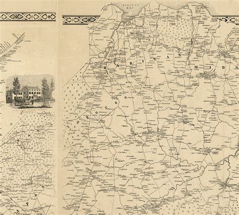 Map of Monmouth County. New Jersey NJ 1851 Vintage - Etsy