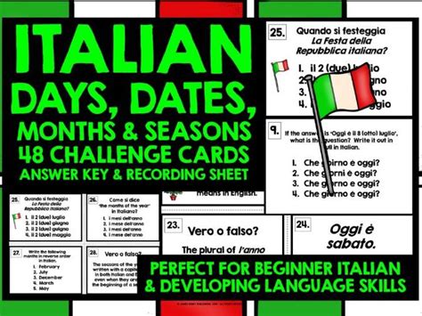 ITALIAN DATES DAYS MONTHS SEASONS TASK CARDS | Teaching Resources