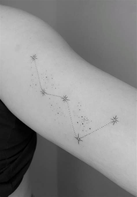 Cassiopeia constellation tattoo with dots and stars in fine line. Black work tattoo, minimalism ...