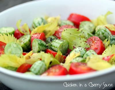 Chicken in a Cherry Sauce: Cucamelon Bloody Mary Salad