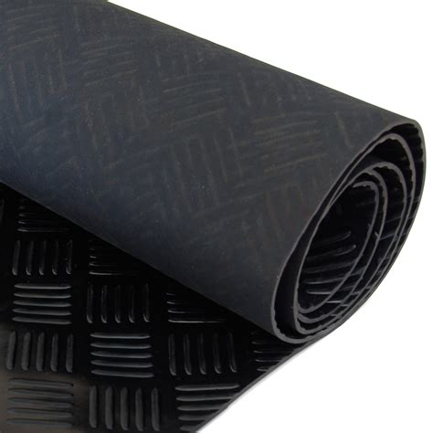 Black Garage Camper Van Floor CHECKER PLATE Rubber Flooring Mat 1.5m x ...