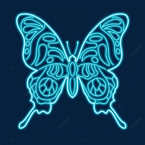 Neon Butterfly Hd Transparent, Blue Outline Drawing Style Neon Butterfly, Butterfly Drawing ...