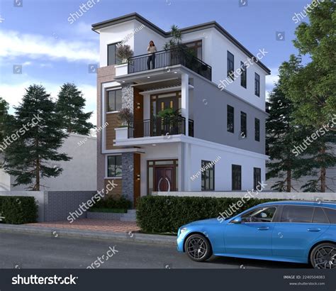 3d Rendering Three Storeyed House Exterior Stock Illustration ...