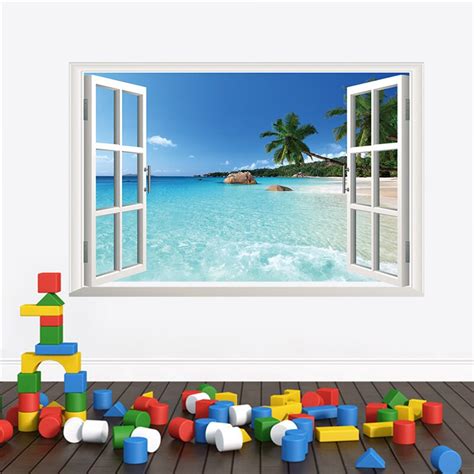 Window Beach Resort Art Vinyl Decal Decortion Removable 3D Wall Sticker ...