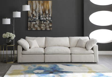 Plush Velvet Standard Comfort Modular Sofa 105" In Cream - Hyme Furniture