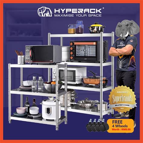 ? HYPERACK ™️ Stainless Steel Rack Kitchen Rack Storage Rack Shelf Rak Dapur Rak Besi Microwave ...