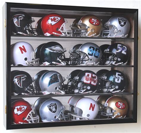 NFL MLB 16 Mini Football Helmet Display Case Cabinet Wall Rack Box ...