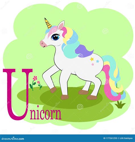 U for Unicorn Animal Abc Alphabet Stock Vector - Illustration of ...