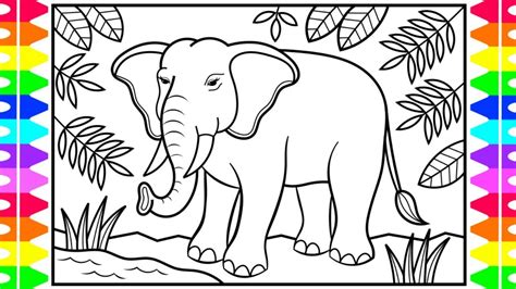 How to Draw an Elephant for Kids 🐘💚💛💙Elephant Drawing for Kids | Elephant Coloring Page for Kids ...