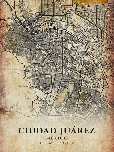 Ciudad Juarez Vintage Map Poster - Winter Museo